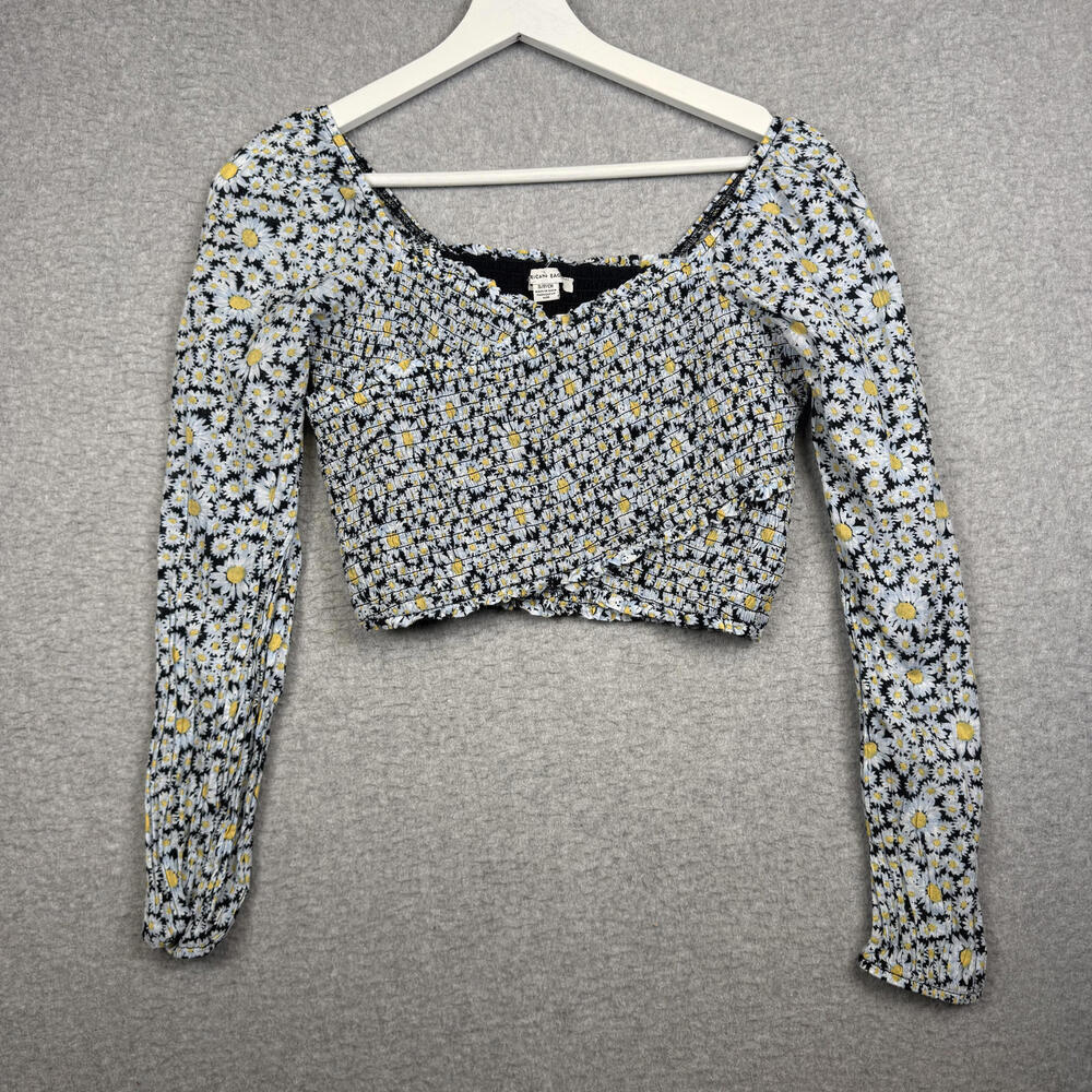 American Eagle Women's Size Small Cropped Black Floral Dainty T-Shirt Top